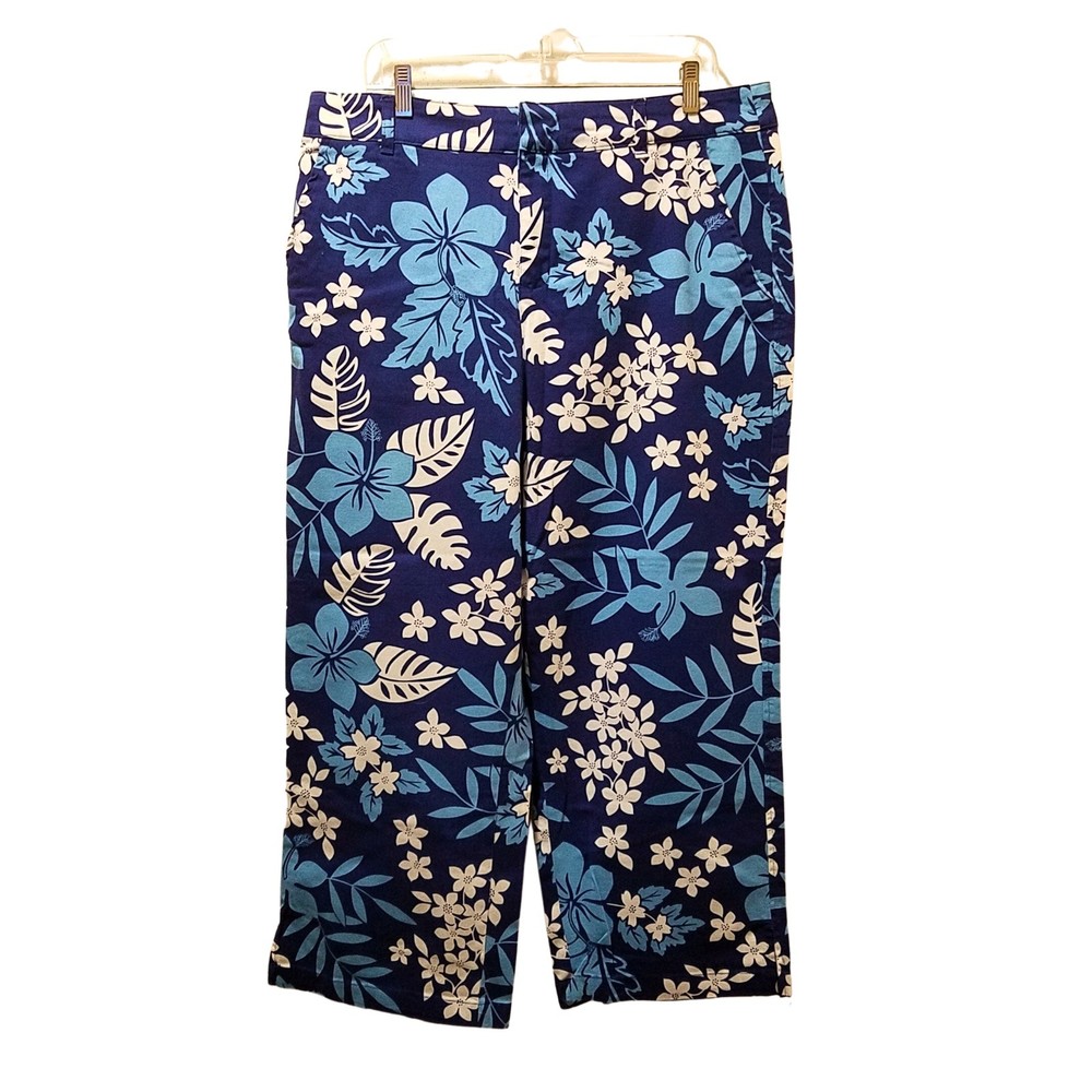 Cherokee Capri Pants Women's 18 Blue White Floral Stretch 36x25